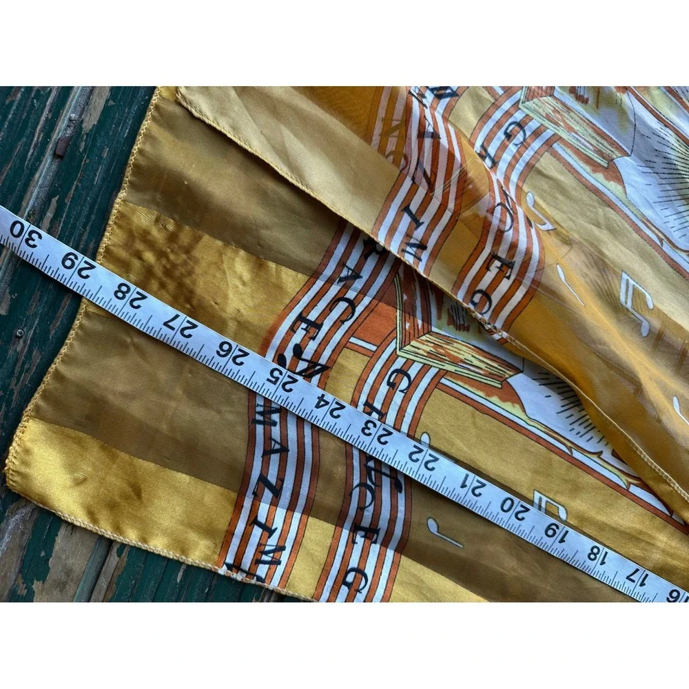 Vintage Religious Gold Sheer Scarf Doves Cross Musical Notes Oblong Korea